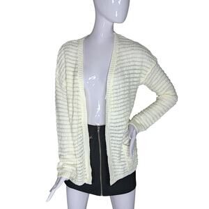 Pink Rose Open Cardigan Size Large Cream Color Lace Up Back Front Pockets